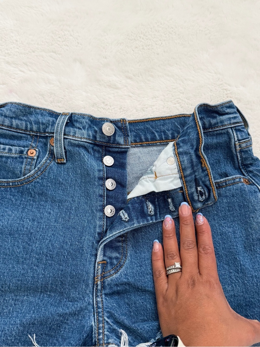 Levi's Dark Blue Frayed Hem Denim Shorts - Picture 7 of 8